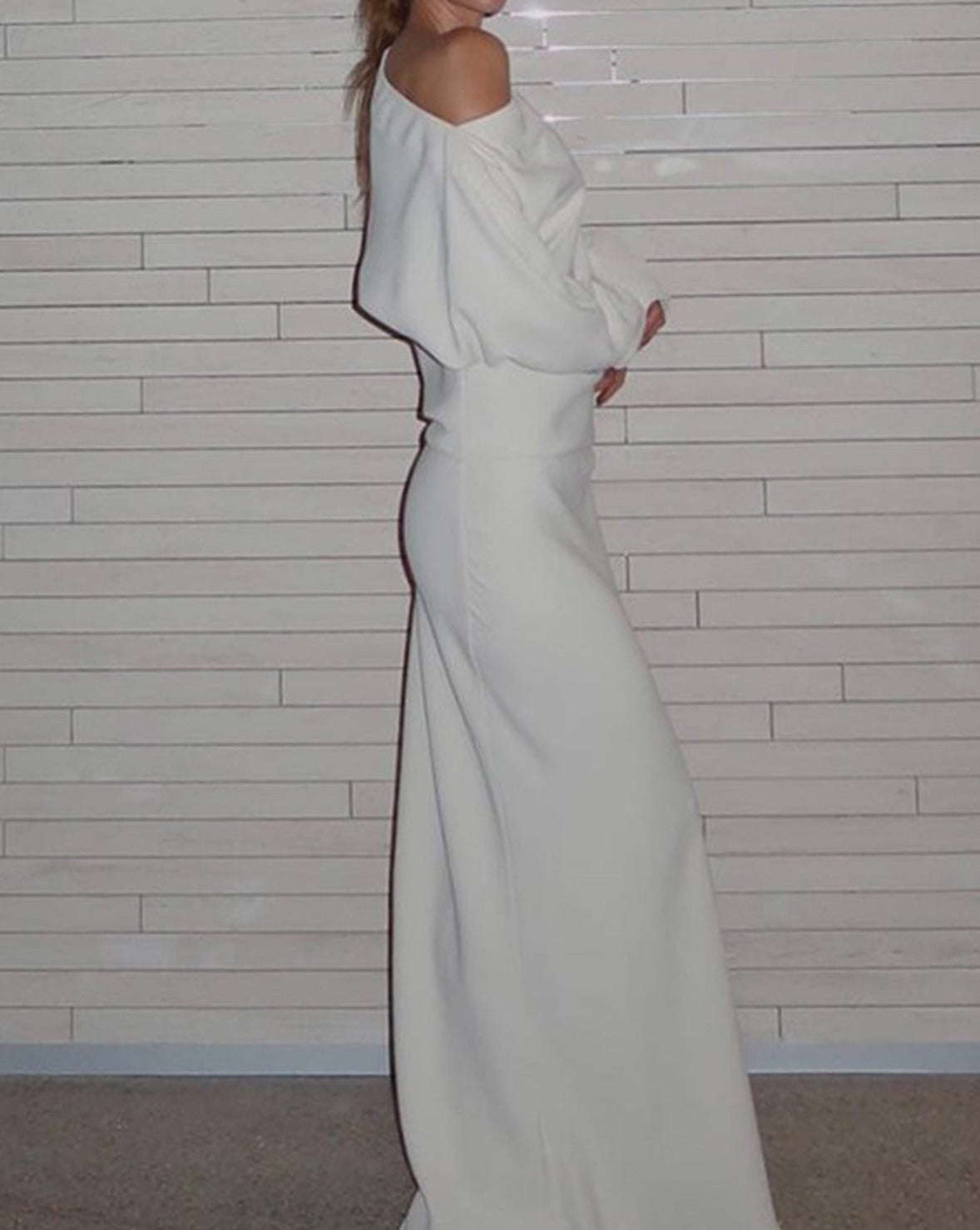 Asymmetrical Off Shoulder Solid Long Sleeve Maxi Dress