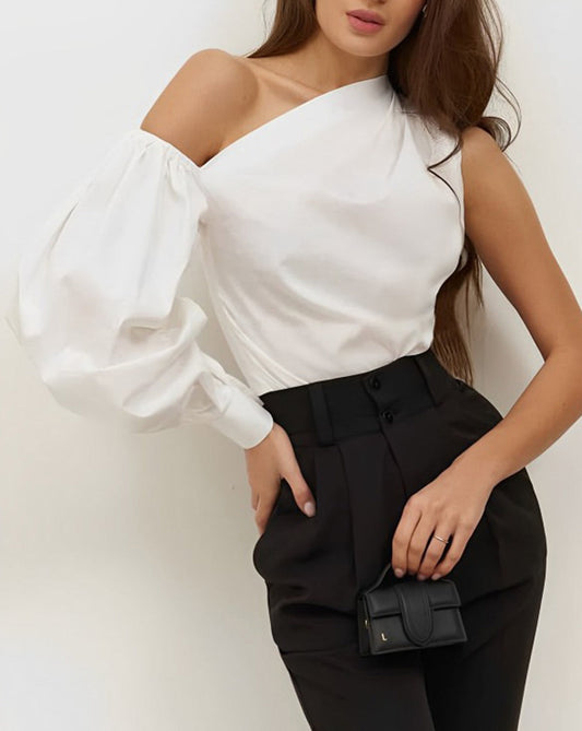 Asymmetrical Off Shoulder Blouse White