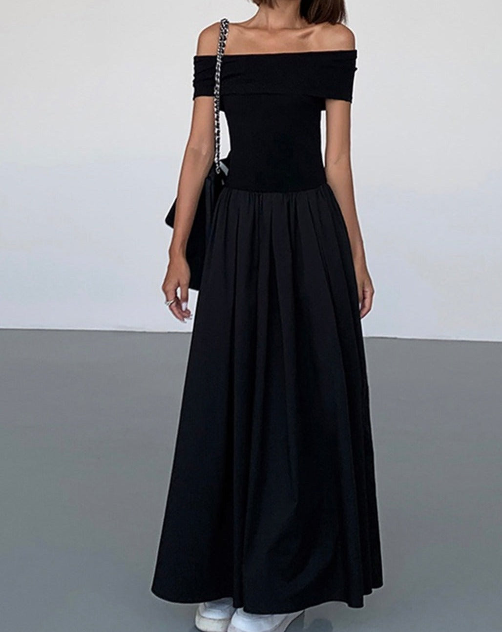 Frenchy Solid Off-Shoulder Long Dress