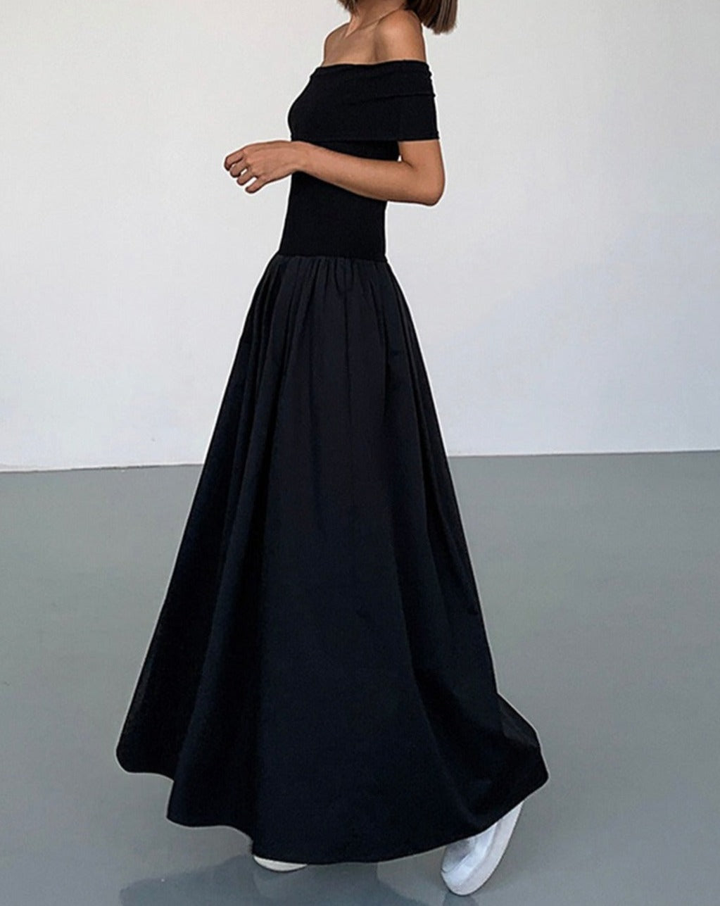 Frenchy Solid Off-Shoulder Long Dress