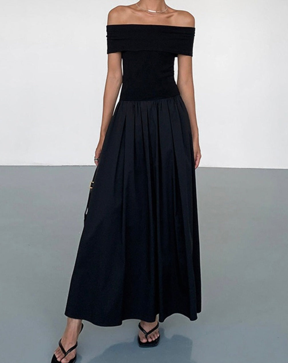 Frenchy Solid Off-Shoulder Long Dress