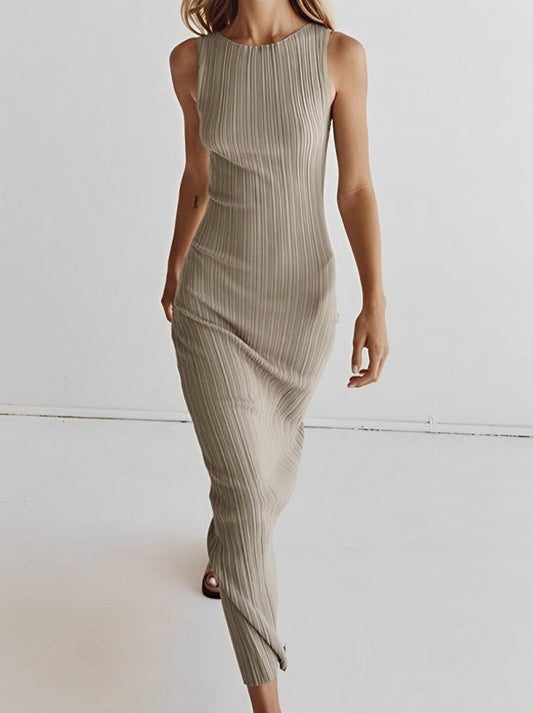 Ribbed Sleeveless Knit Long Dress Khaki