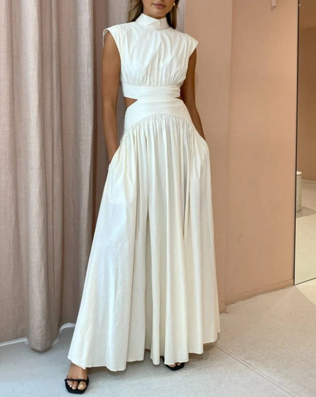 Mock Neck Cut Out Long Dress