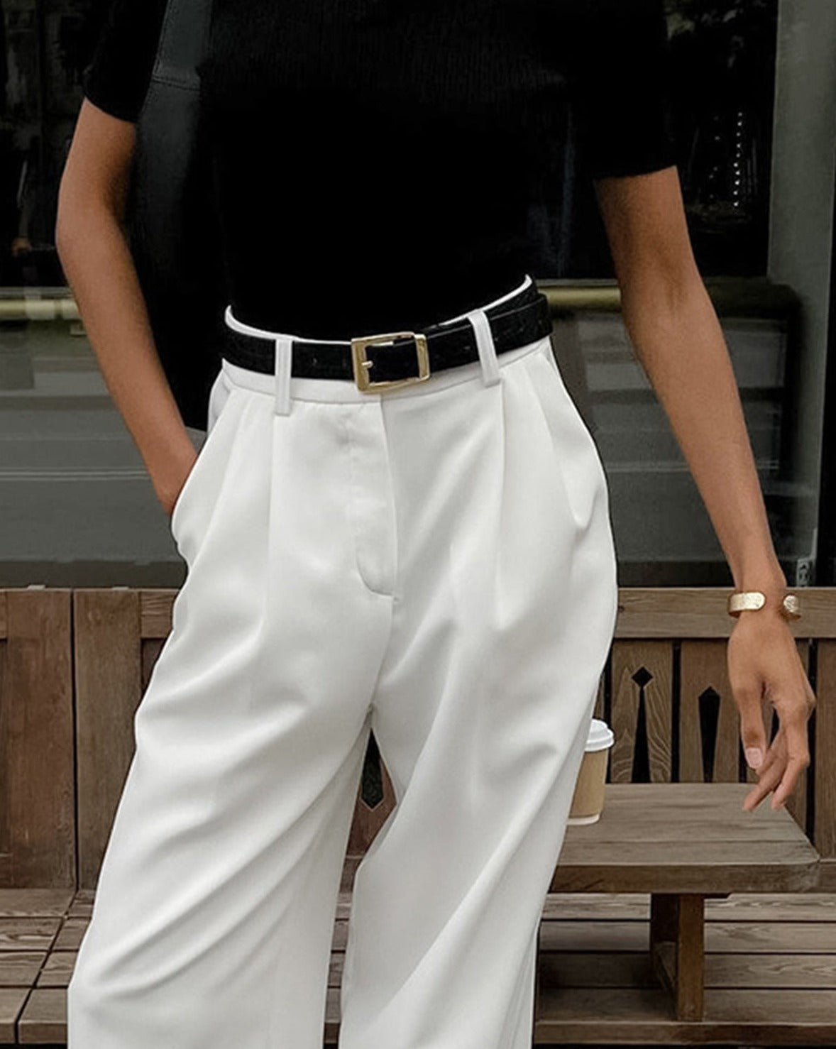 Solid Wide Leg Pants Without Belt