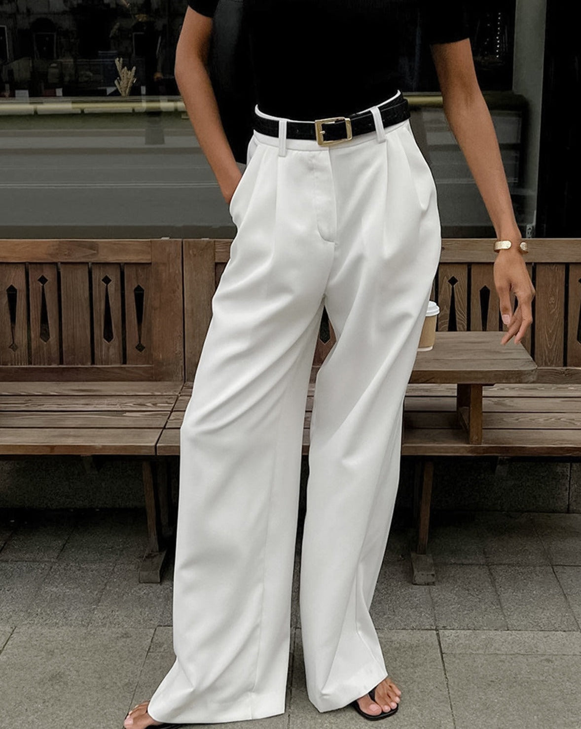 Solid Wide Leg Pants Without Belt