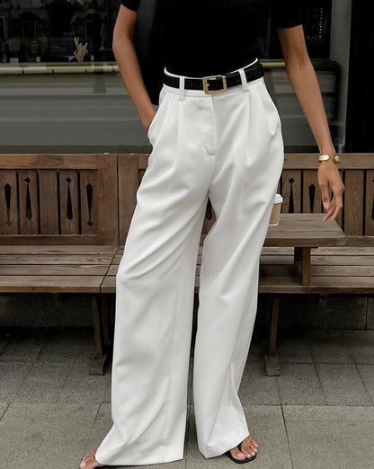 Solid Wide Leg Pants Without Belt