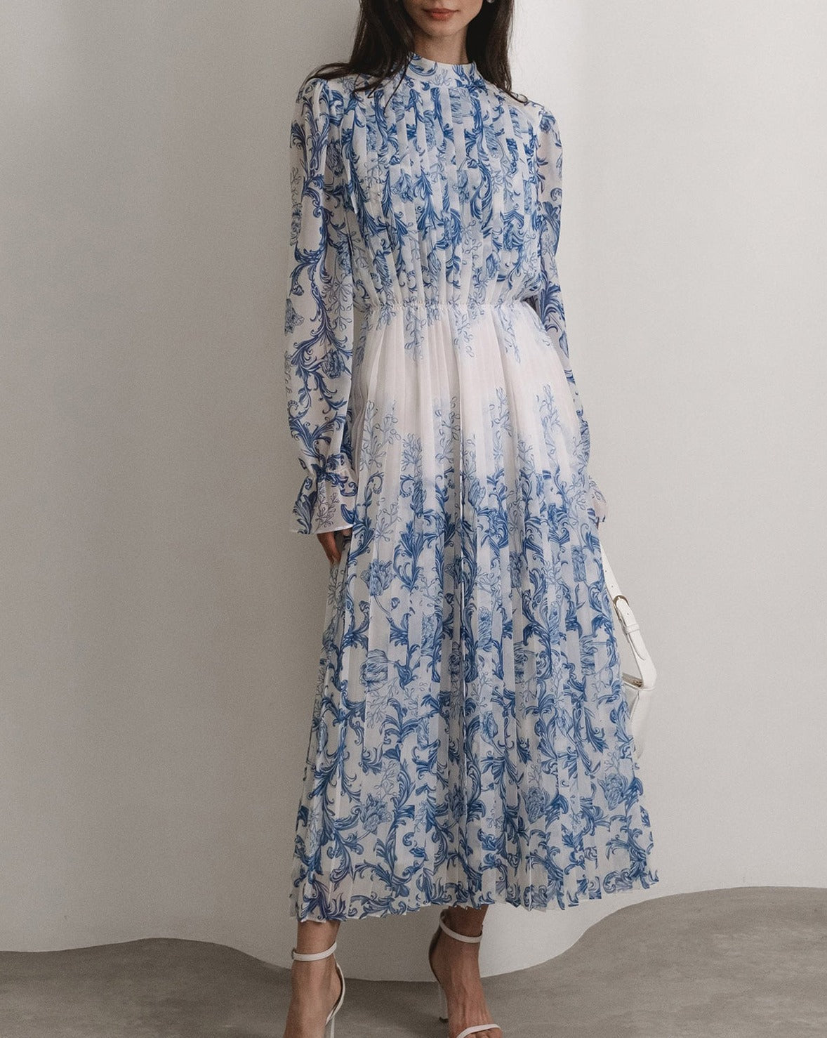 Plant Pattern Printed Pleated Midi Dress