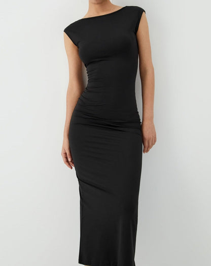 Solid Backless Midi Dress