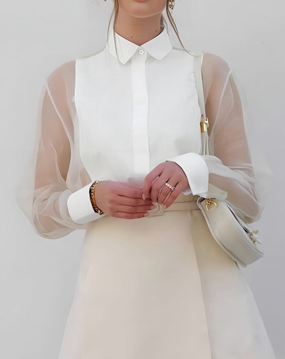 Puff Sleeve Organza Shirt White