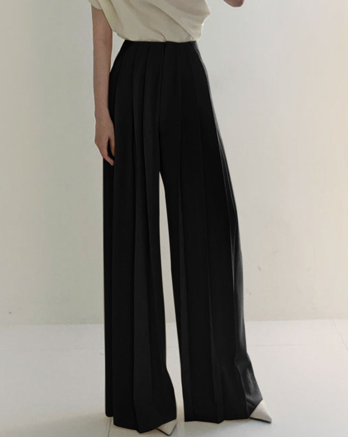 Pleated High Waist Wide Leg Pants Black