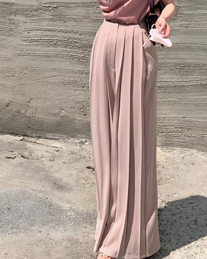 Pleated High Waist Wide Leg Pants Pastel