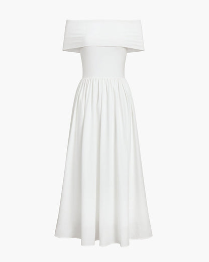 Frenchy Solid Off-Shoulder Long Dress White