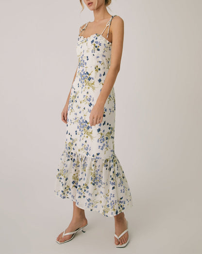 Ruffle Floral Print Cami Long Dress