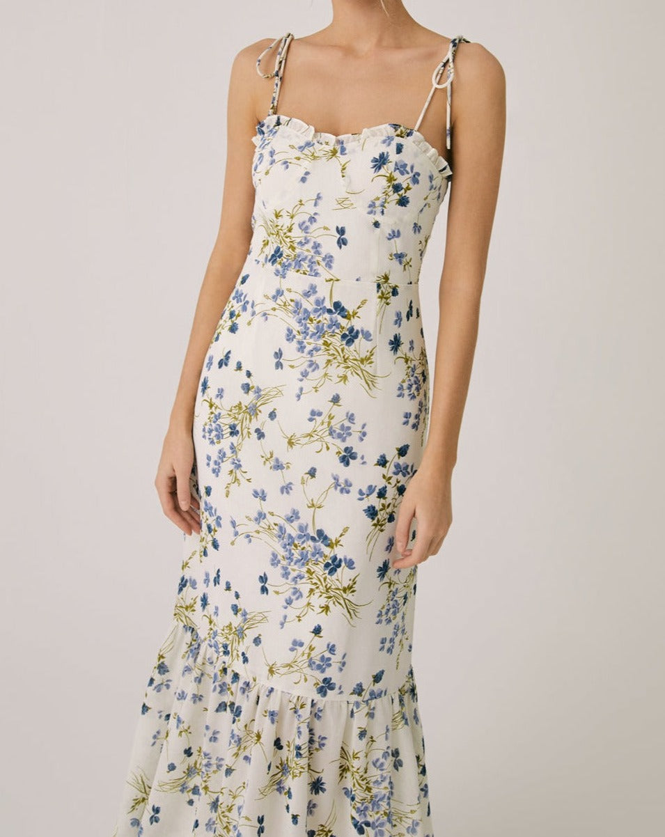 Ruffle Floral Print Cami Long Dress