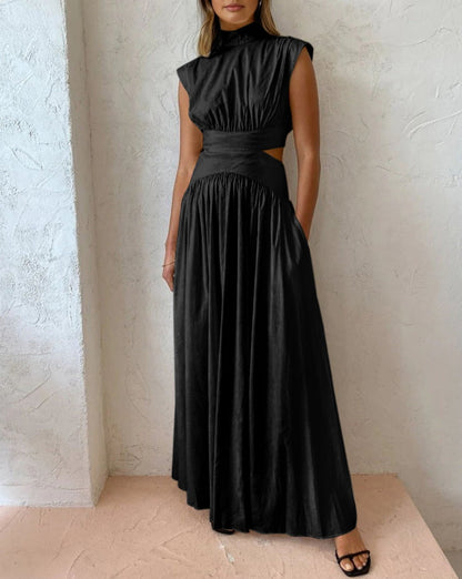 Mock Neck Cut Out Long Dress Black