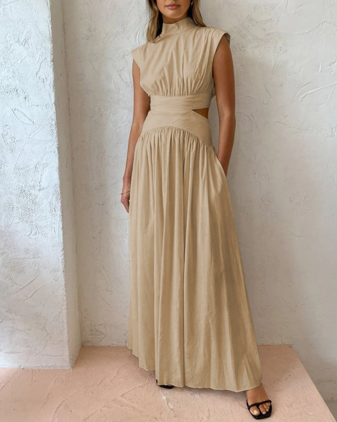 Mock Neck Cut Out Long Dress