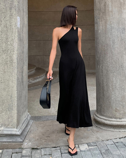 Cutout Backless Long Knit Dress Black