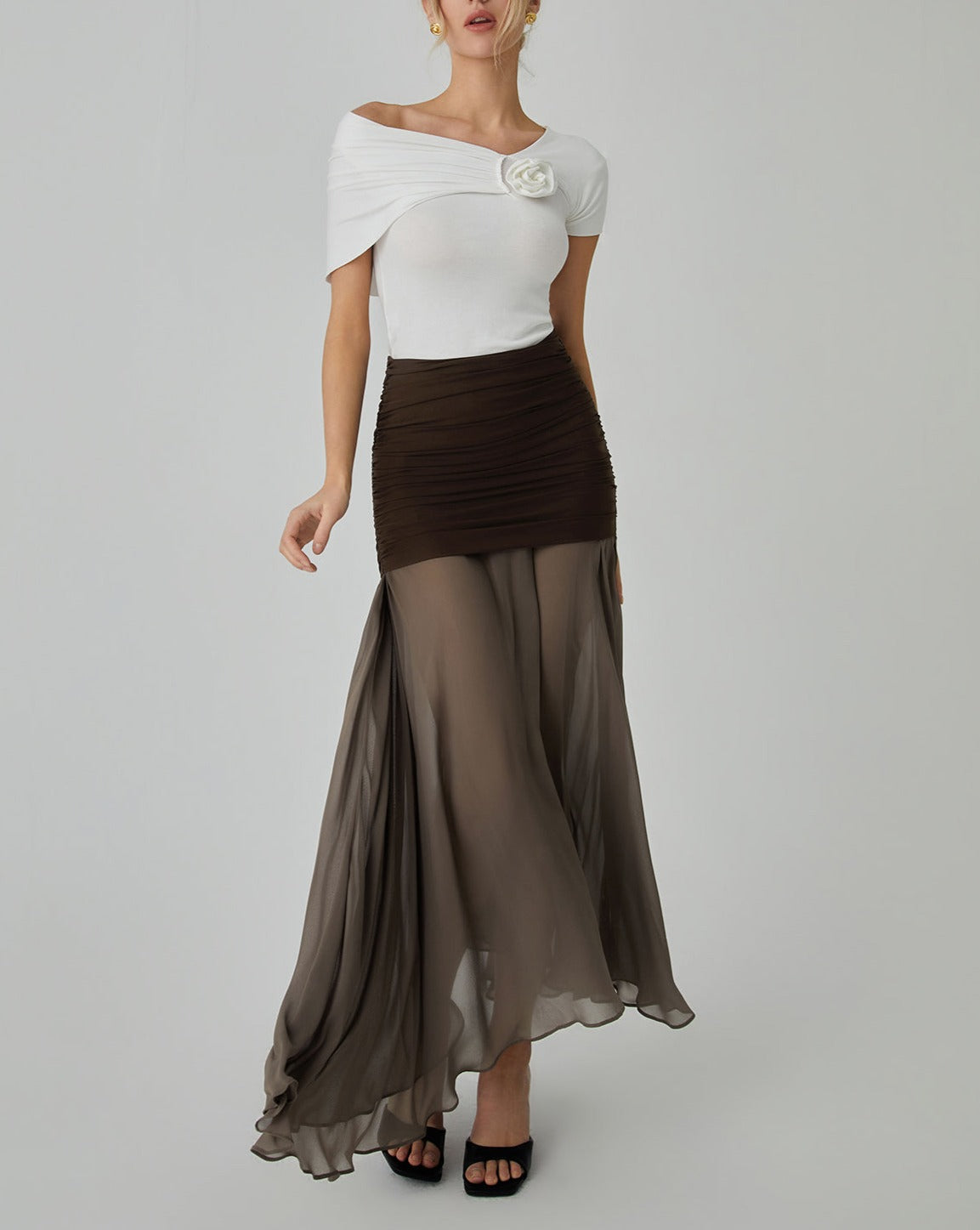 Net Chiffon Patchwork Maxi Skirt