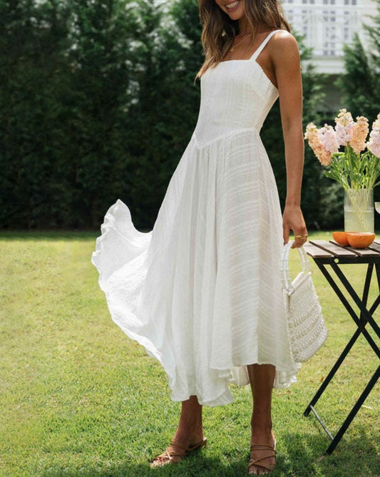 Romantic Cotton Long Cami Dress White