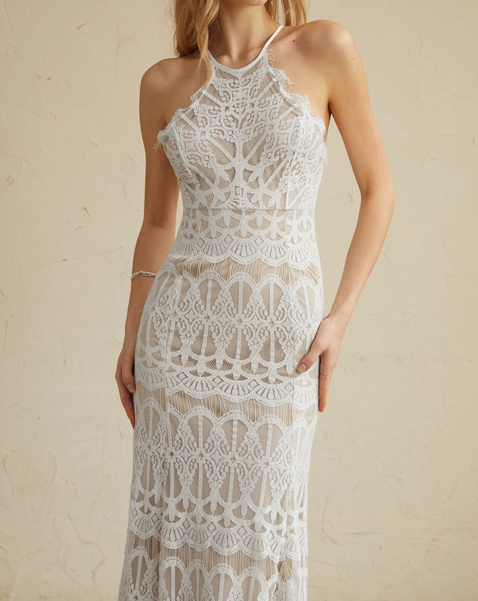 Glamorous Lace Halter Long Dress