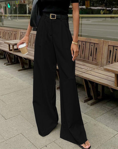 Solid Wide Leg Pants Without Belt