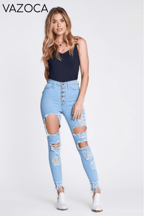 Back At it High Waist Jeans- Light blue