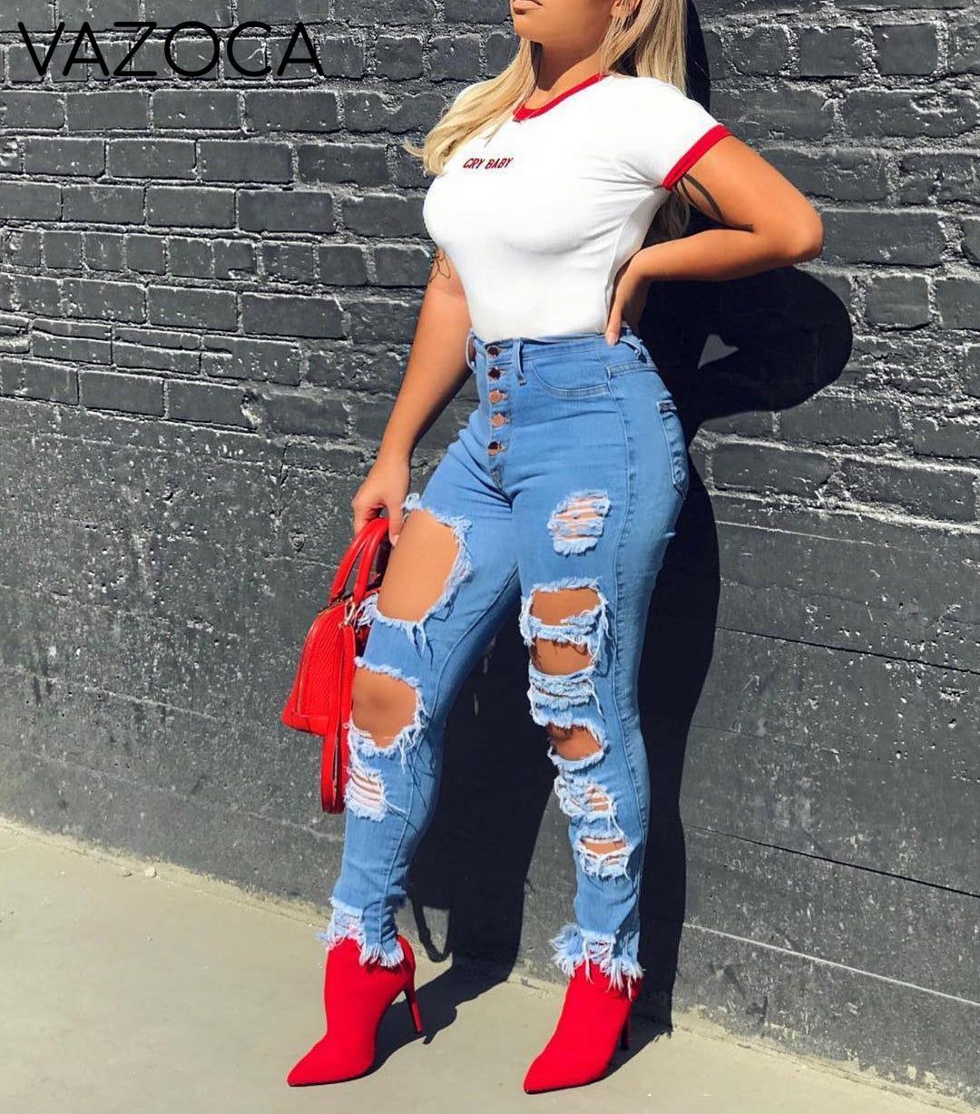 Back At it High Waist Jeans- Light blue
