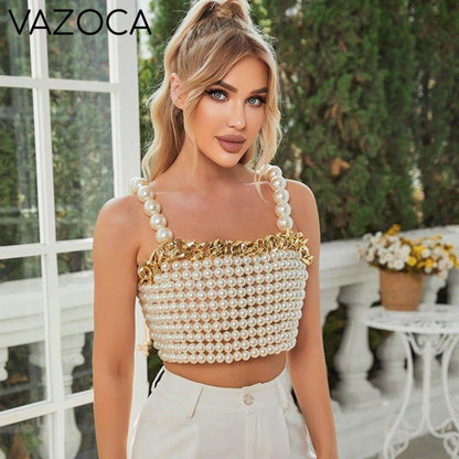 Beaded Pearl Crop Top One Size