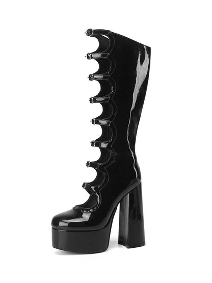 Leather Buckle-Strap Platform Boots