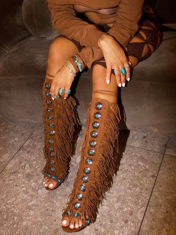 Bohemian Gemstone Fringe Sandals