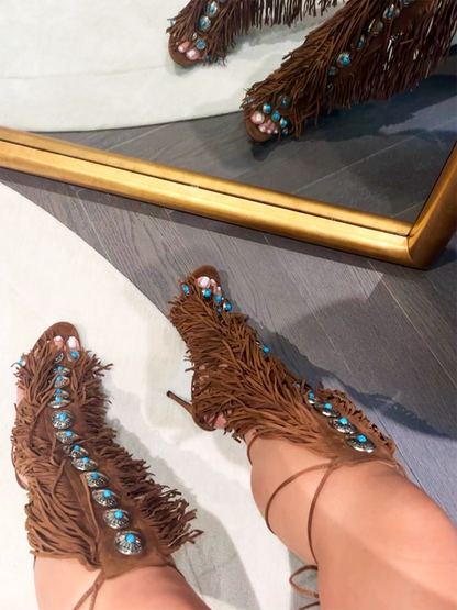 Bohemian Gemstone Fringe Sandals