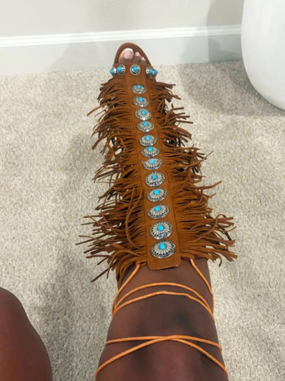 Bohemian Gemstone Fringe Sandals