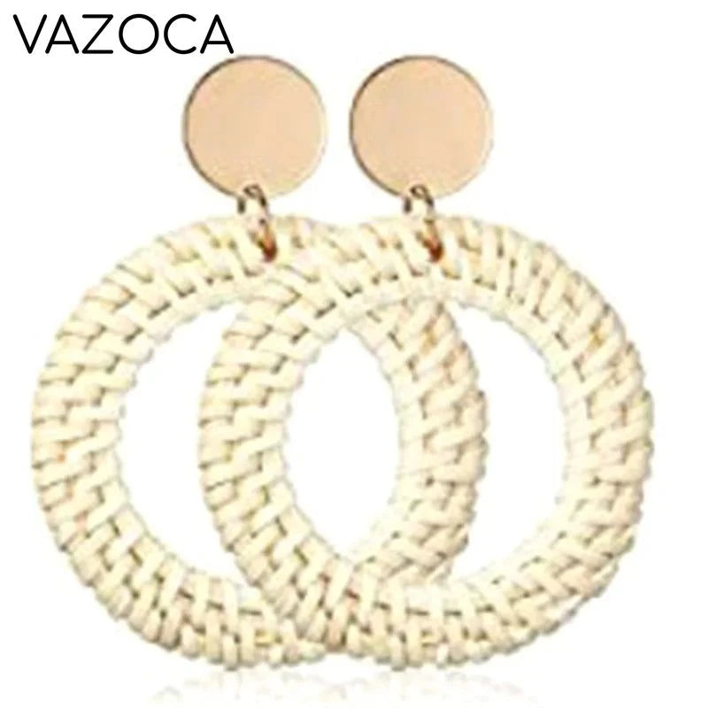 Boho Rattan Braid Drop Earrings
