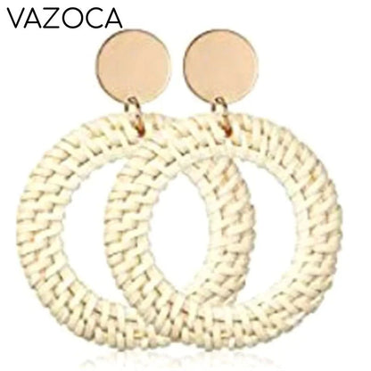 Boho Rattan Braid Drop Earrings