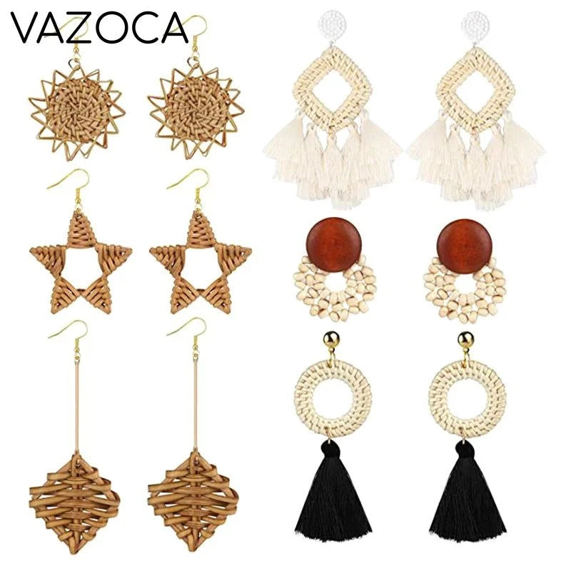 Boho Rattan Braid Drop Earrings