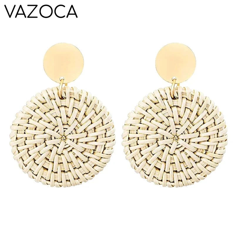 Boho Rattan Braid Drop Earrings