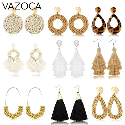 Boho Rattan Braid Drop Earrings