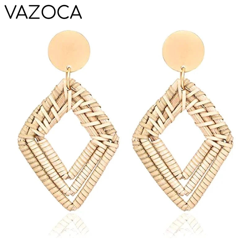 Boho Rattan Braid Drop Earrings