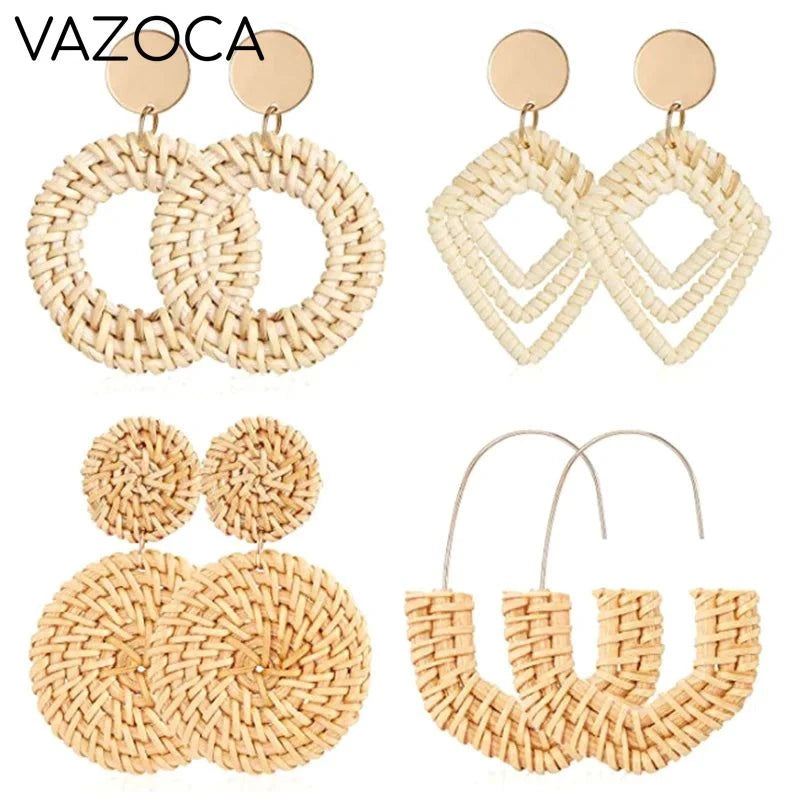 Boho Rattan Braid Drop Earrings