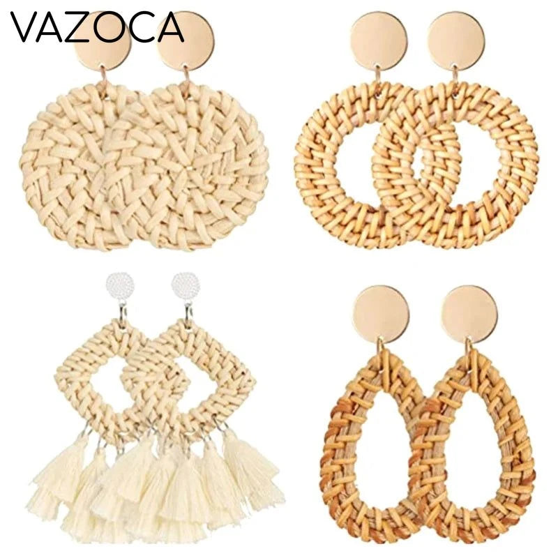 Boho Rattan Braid Drop Earrings