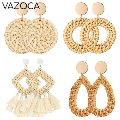 Boho Rattan Braid Drop Earrings
