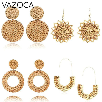 Boho Rattan Braid Drop Earrings