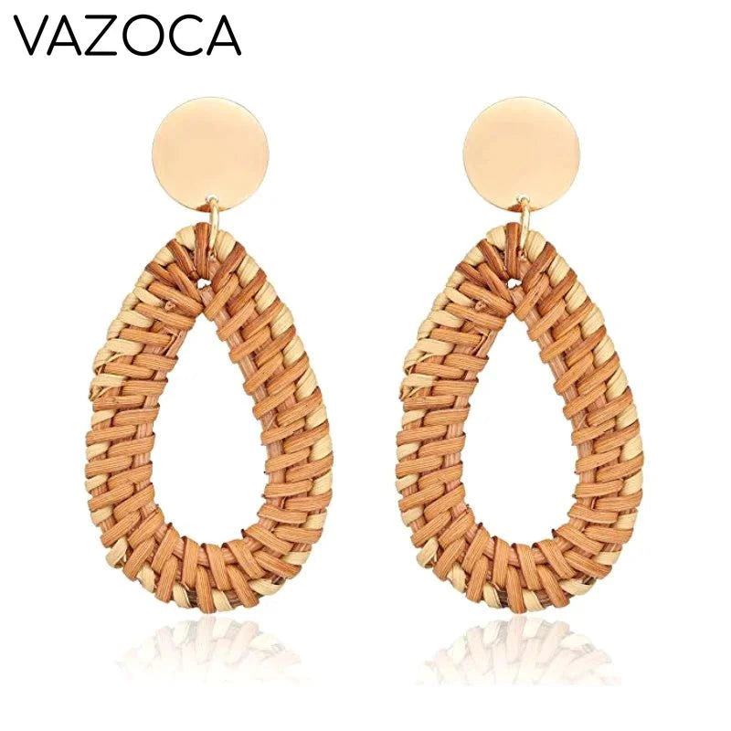Boho Rattan Braid Drop Earrings