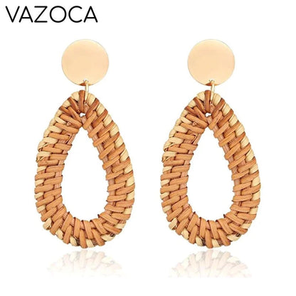 Boho Rattan Braid Drop Earrings