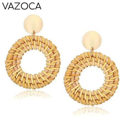 Boho Rattan Braid Drop Earrings