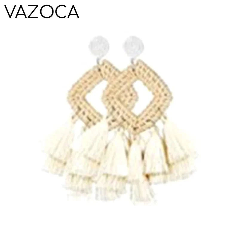 Boho Rattan Braid Drop Earrings