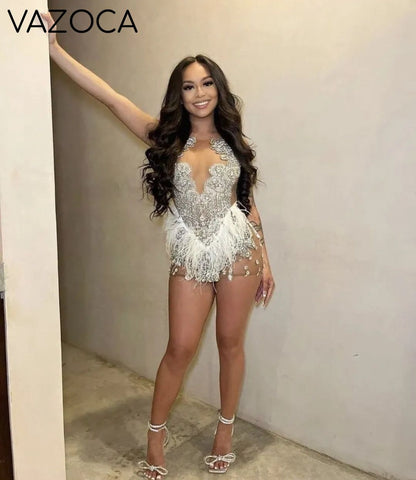 Brenda Mesh Feathers Dress