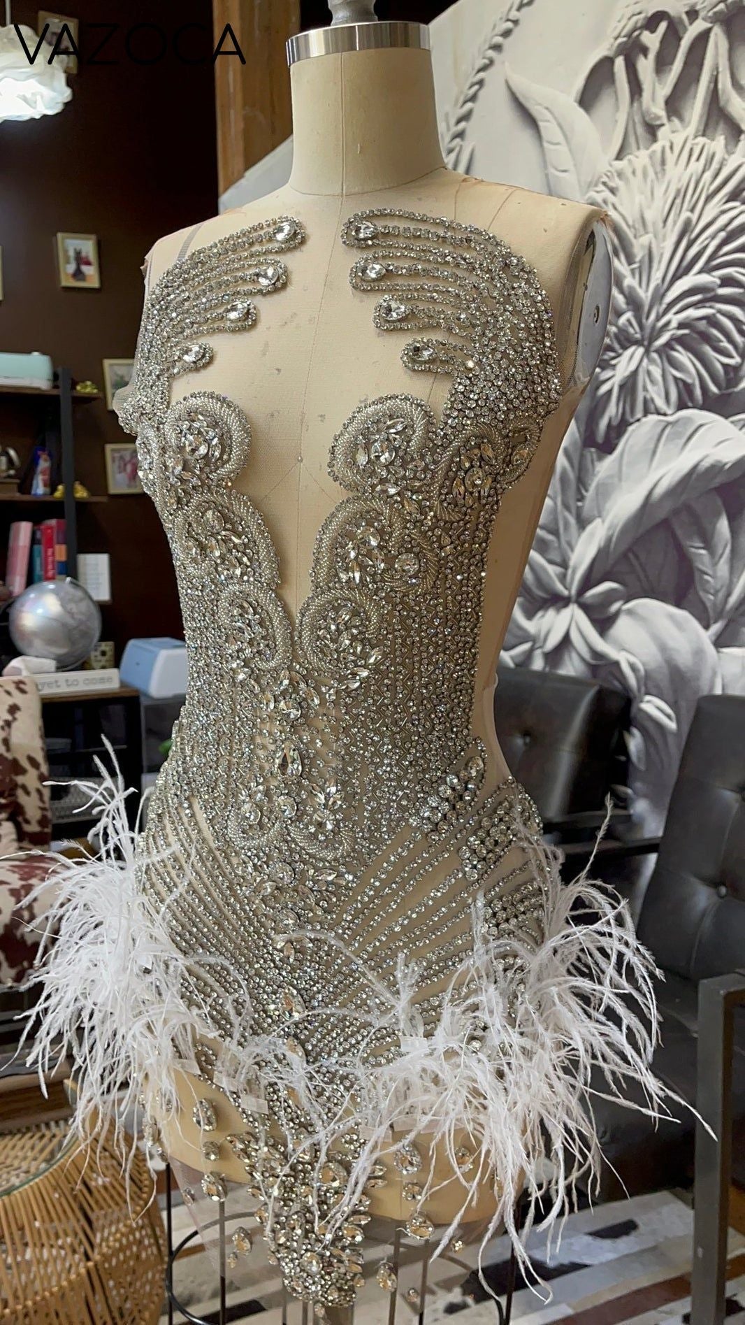 Brenda Mesh Feathers Dress