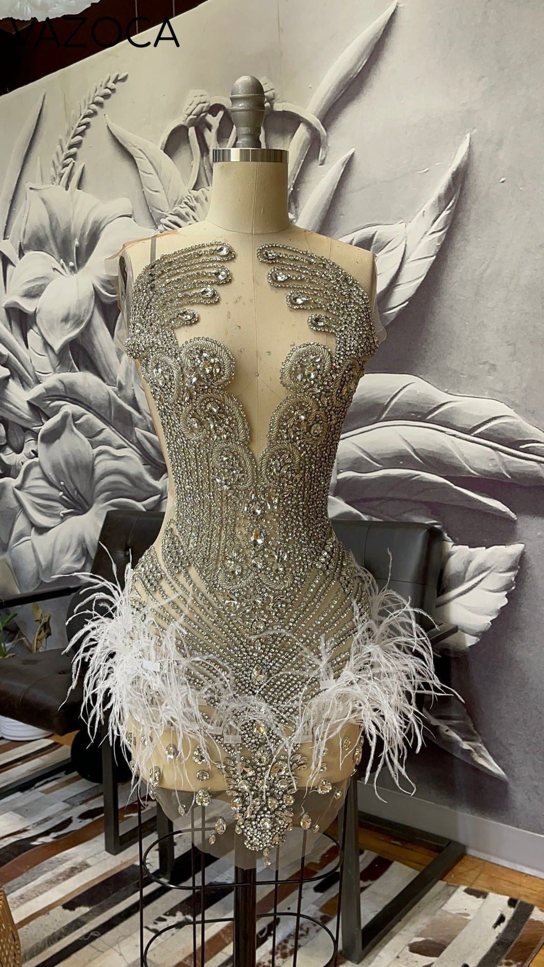 Brenda Mesh Feathers Dress