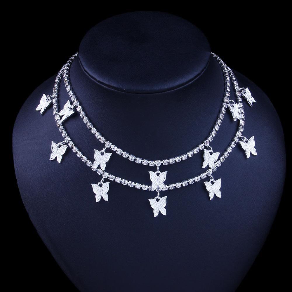 Butterfly Choker Necklace Silver Plated